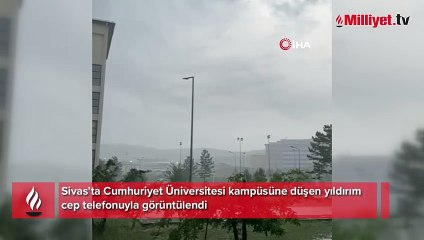 Üniversite kampüsüne yıldırım düşme anı kamerada