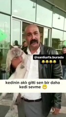 Hayvansever abi hayvan hakları için bir bağırdı kedi korkudan ölüyordu