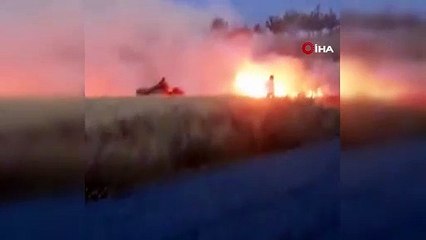 Arpa ekili tarla cayır cayır yandı