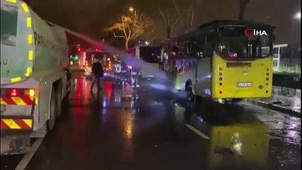 Fatih’te bir İETT otobüsü alev alev yandı