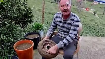 Trabzon'da ilginç bir kaza. Lastiğe hava basarken az daha canından oluyordu