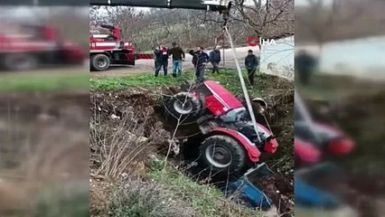 Yalova'da kontrolden çıkan traktör dere yatağına düştü