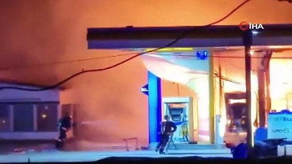 Akaryakıt istasyonu alev alev yandı