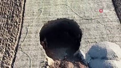 Sivas'ta dev obruk. Dev obruğa düşmekten son anda kurtuldu