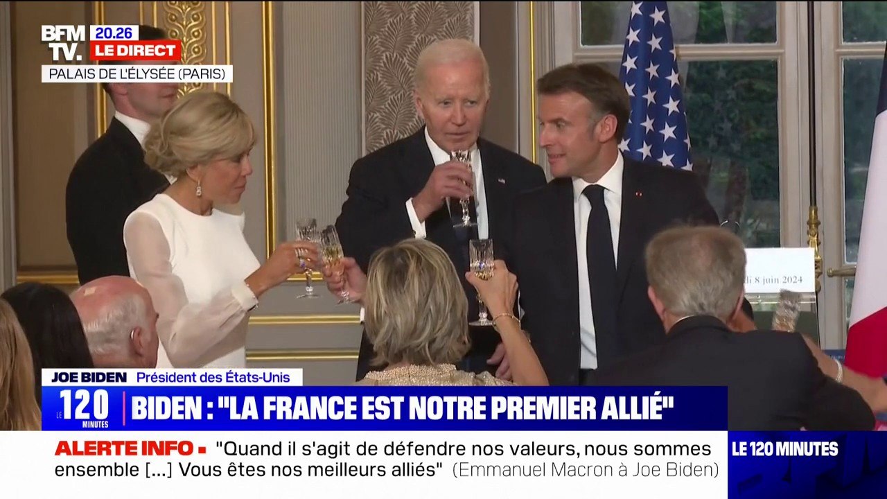 "Je n'ai que 40 ans": avec humour, Joe Biden porte un toast à l'amité franco-américaine