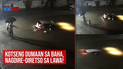 Kotseng dumaan sa baha, nagdire-diretso sa lawa! | GMA Integrated Newsfeed