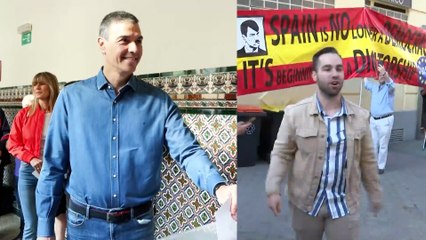 Sánchez y Begoña Gómez abandonan el colegio electoral entre insultos y aplausos