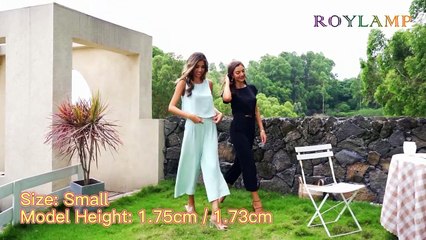 ROYLAMP Womens Summer 2 Piece Outfits Round Neck Crop Basic Top Cropped Wide Leg Pants Set Jumpsuits Black M at Amazon Womens Clothing store