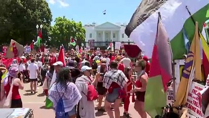 آلاف المؤيدين للفلسطينيين يتظاهرون في واشنطن ضد بايدن