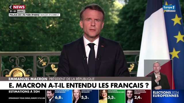 Européennes 2024 : Emmanuel Macron annonce la dissolution de l'Assemblée nationale après la victoire du RN au scrutin