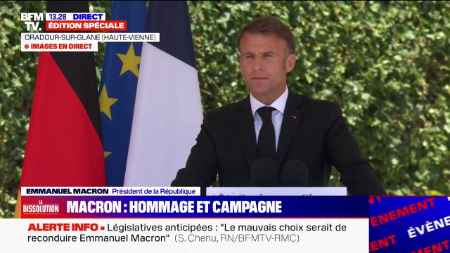 Le président de la République est à Oradour-sur-Glane, dans la Haute-Vienne, ce lundi 10 mai. Il rend hommage aux 643 civils tués par la division SS Das Reich il y a 80 ans, le 10 juin 1944.