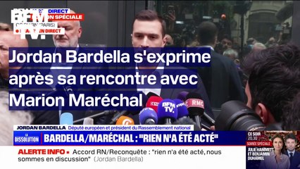 "Rien n'a été acté": Jordan Bardella s'exprime après sa rencontre avec Marion Maréchal
