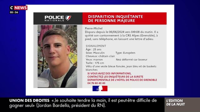 Un jeune policier de 25 ans a disparu à Grenoble depuis le 6 juin 2024 : Les policiers lancent un appel à témoins pour tenter de le retrouver rapidement craignant qu'il ne se suicide