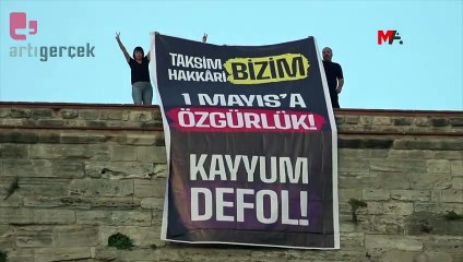 DEM Parti, Saraçhane'deki surlara kayyım pankartı astı