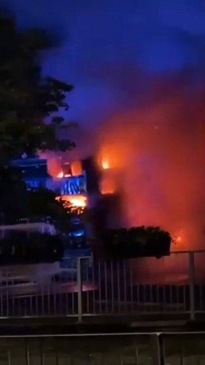 Dramatic footage of double decker bus on fire at Burnley bus station on Monday evening (June 10th)