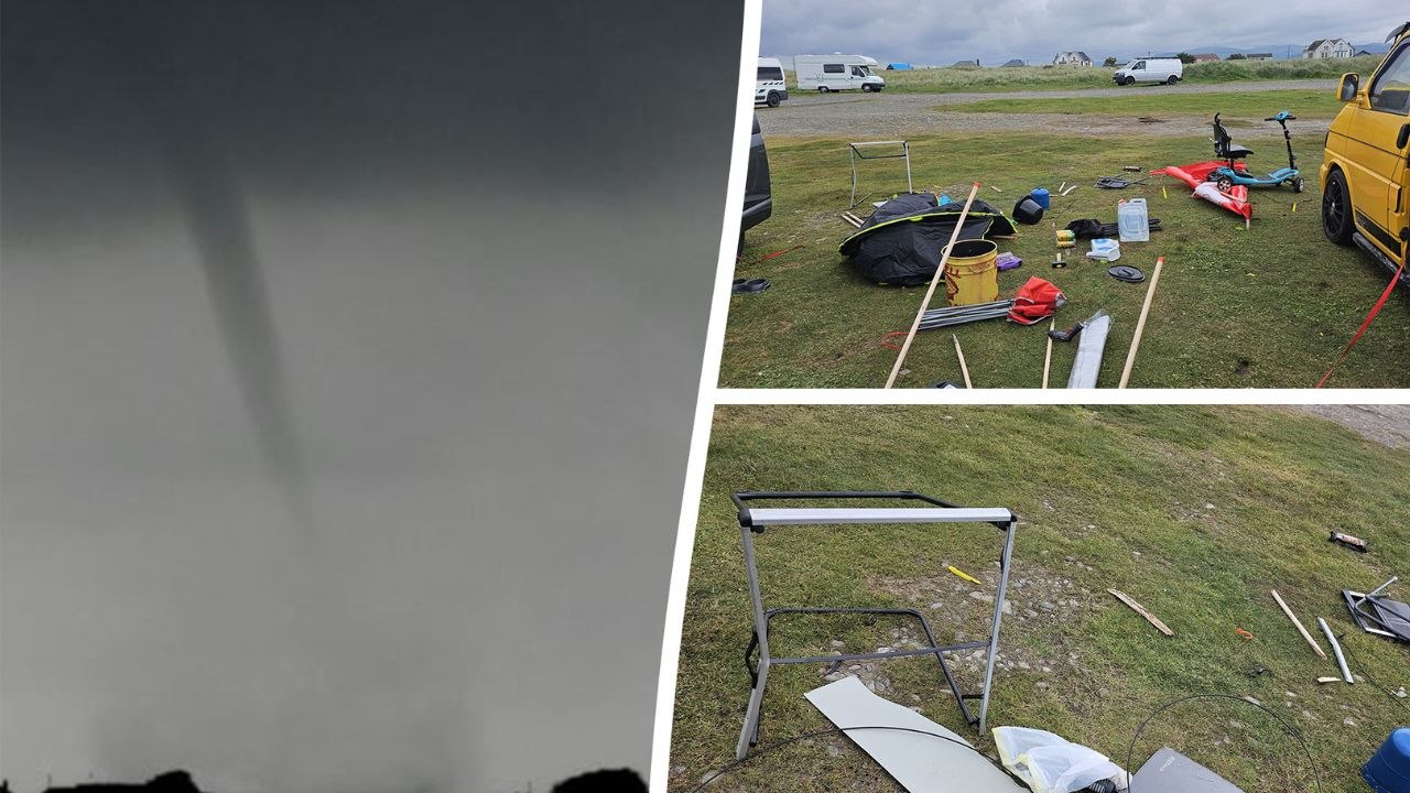 Mini tornado hits village - lifting campervans and sending possessions flying