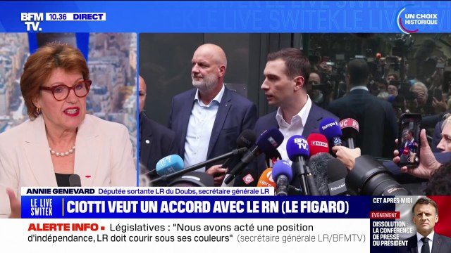 Alliance RN/LR: Je pense que la ligne d'indépendance, courir sous nos couleurs est la bonne ligne , répond Annie Genevard (députée sortante LR)