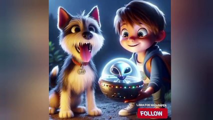 Boy and dog adventure in space
