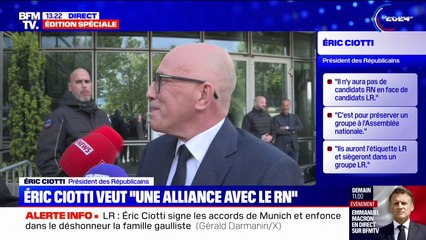 "Je suis parfaitement clair avec mes convictions", assure Éric Ciotti après avoir annoncé vouloir "une alliance avec le RN"