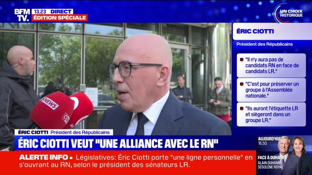 Oui, très clairement : Éric Ciotti estime que le Rassemblement national fait partie de l'arc républicain