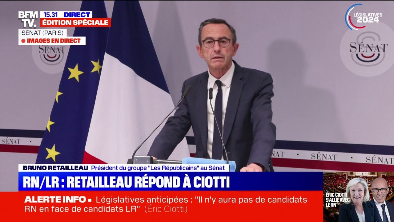 Proposition d'alliance LR/RN: "À l'unanimité, les sénateurs de mon groupe se sont prononcés pour une ligne d'autonomie", annonce Bruno Retailleau, président du groupe LR au Sénat