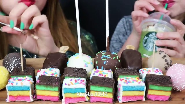 ASMR CAKE POP PARTY! + STARBUCKS FRAPPUCCINOS 초콜릿 케이크팝 리얼사운드 먹방_ Kim&Liz ASMR