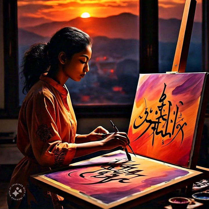 Beautiful sunset background calligraphy/ Arabic calligraphy art
