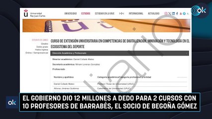 El Gobierno dio 12 millones a dedo para 2 cursos con 10 profesores de Barrabés, el socio de Begoña Gómez