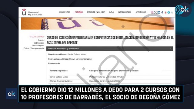 El Gobierno dio 12 millones a dedo para 2 cursos con 10 profesores de Barrabés, el socio de Begoña Gómez