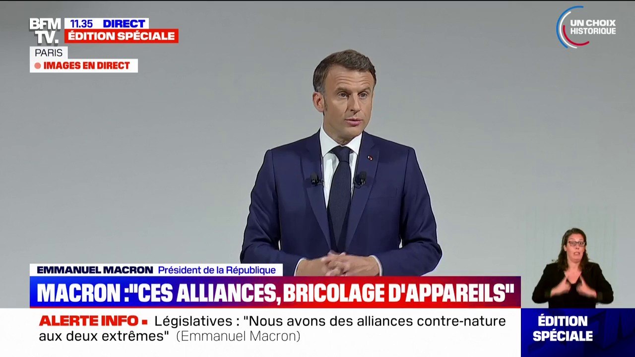 "Ces alliances sont des bricolages d'appareils mais en aucun cas des majorités pour gouverner", estime Emmanuel Macron à propos des rapprochements entre partis en vue des législatives