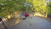 Red Pickup Truck Catches Fire