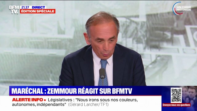 C'est le record du monde de la trahison : la réaction d'Éric Zemmour après l'appel de Marion Maréchal à une union des droites