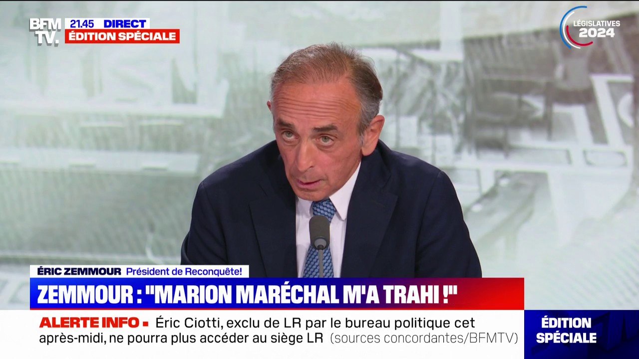 Éric Zemmour (président de Reconquête): "Marion Maréchal s'exclut d'elle-même de ce parti qu'elle a toujours méprisé"