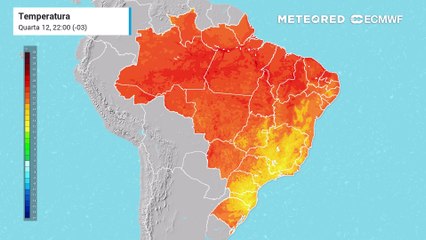 Previsão de temperaturas até sexta-feira desta semana.