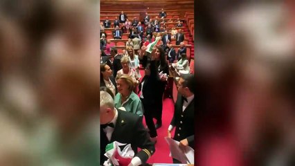 Bagarre al Senato: l'opposizione mostra il tricolore e Ronzulli sospende la seduta