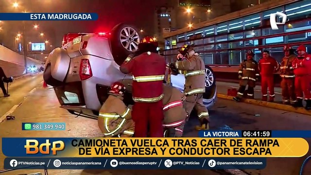 Camioneta choca y cae de rampa de la Vía Expresa en La Victoria: ocupantes fugaron tras accidente