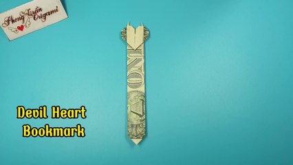 How to make a Devil Heart Bookmark origami with dollar - Phong Tran Origami