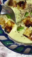 Soupe froide courgette-basilic et AOP Reblochon avec ses chips croustillantes de @danslacuisinedeclaire