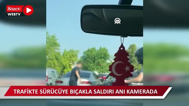 Trafikte sürücüye bıçakla saldırı anı kamerada
