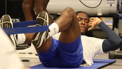 Avec les joueurs avant l'entrainement