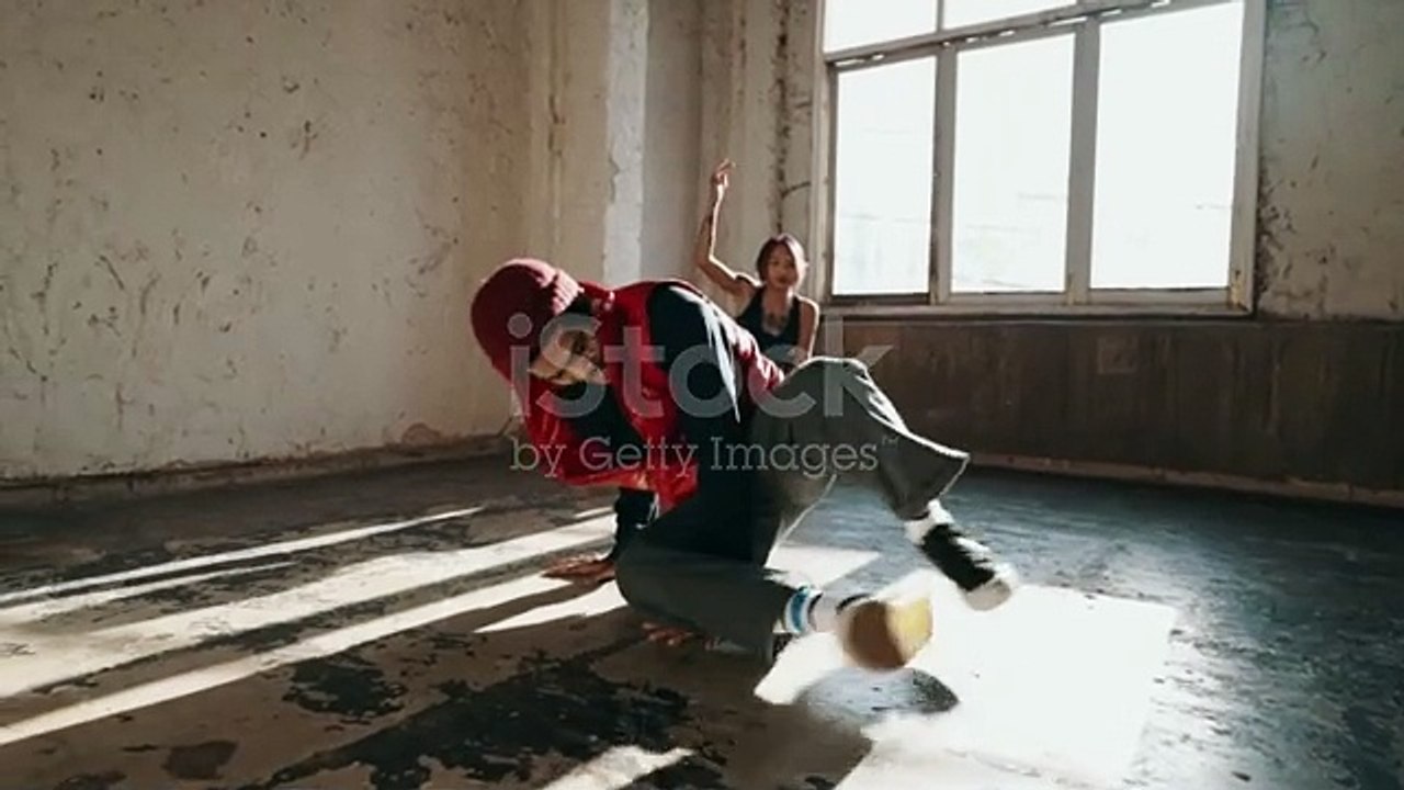 Slow Motion Breakdancer Practicing In Studio 4K Stock Video
