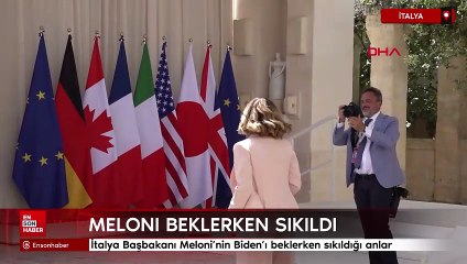 İtalya Başbakanı Meloni’nin Biden’ı beklerken sıkıldığı anlar