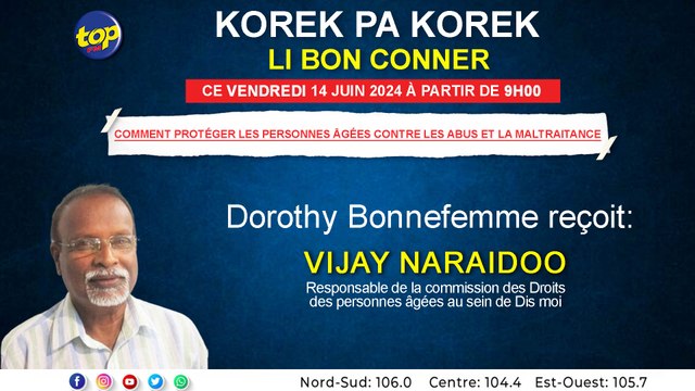 Korek pas korek : li bon conner Dorothy Bonnefemme reçoit Vijay Naraidoo_0