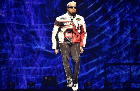 Chris Brown got stuck mid-air when a stunt went wrong during a concert in New Jersey