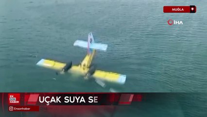 Didim'de yangına müdahale eden uçak suya sert iniş yaptı