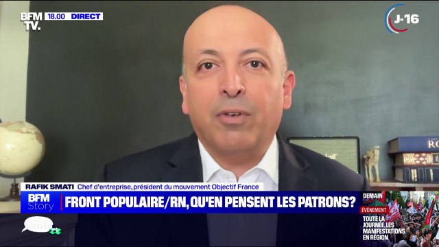 Ce qui m'interpelle aujourd'hui c'est le programme délirant qui a été annoncé par le Nouveau Front populaire , affirme Rafik Smati chef d'entreprise et président du mouvement Objectif France