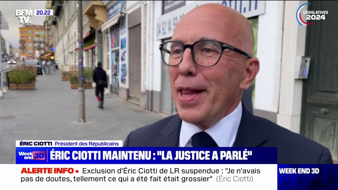 "La justice a parlé": la réaction d'Éric Ciotti après l'invalidation par  la justice de son exclusion des Républicains