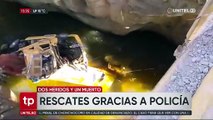 Video: Con una cuerda y un descenso de 30 metros, así fue el rescate de los ocupantes de un camión cisterna embarrancado