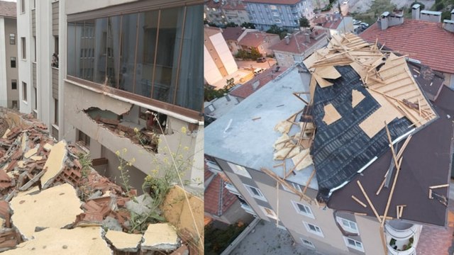 Yozgat’ta şiddetli rüzgar, çatıları uçurdu; olay anı kamerada
