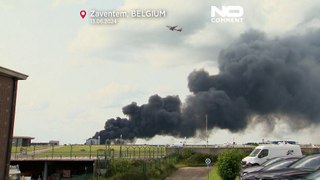 آتش‌سوزی در انباری در نزدیکی فرودگاه بروکسل؛ دود سیاه آسمان منطقه را در بر گرفت